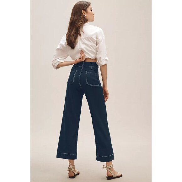 The Colette Contrast-Stitch Linen Crop Wide-Leg Pants by Maeve 34 - Picture 3 of 4